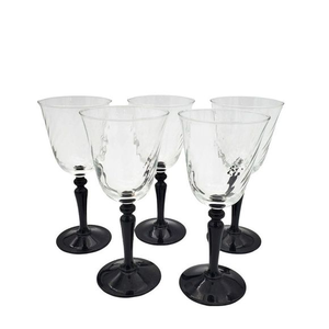 Cristal D'Arques Durand Onyx Swirl Stemware Black Wine Glasses Swirl France 5 PC